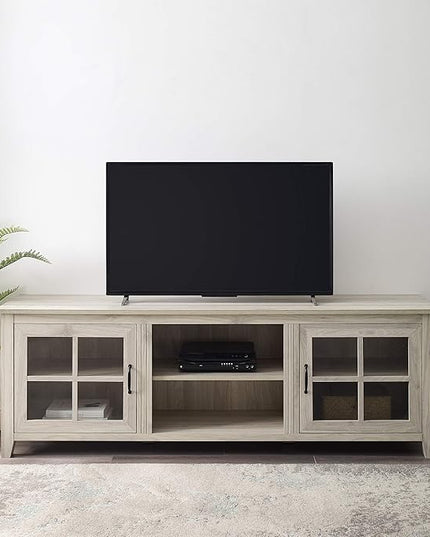 Walker Edison Portsmouth Classic 2 Glass Door TV Stand for TVs up to 80 Inches, 70 Inch, Birch - LeafyLoom