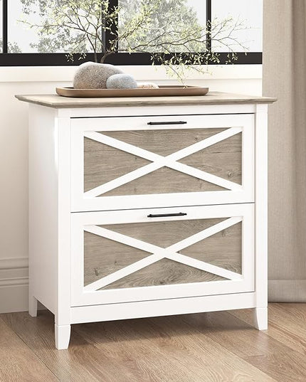 Bush Furniture Key West Lateral File Cabinet, Modern Farmhouse 2 Drawer File Cabinet for Home Office - LeafyLoom