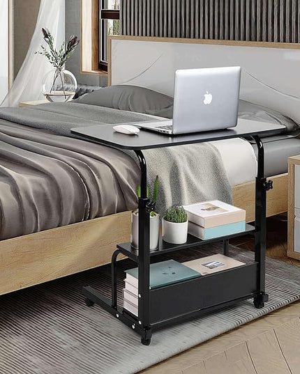 Home Office Rolling Desk Small Spaces Sofa Bedroom Bedside Adjustable Table Student Computer Wall Desk Portable Learn Play Game Desk on Wheels Movable with Storage Size 31.5 * 15.7 Inch Black C - LeafyLoom