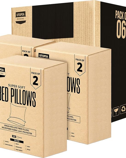 Utopia Bedding Bed Pillows for Sleeping (White), King Size, Set of 6, Hotel Pillows, Cooling Pillows for Side, Back or Stomach Sleepers - LeafyLoom