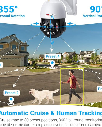 PTZ Camera Outdoor, 30X Optical Zoom Security Camera, 5MP Wireless WiFi RTSP IP Camera, 1000FT Night Vision, Auto Tracking, Emergency Strobe Light Alarm, Human Detection, 2-Way Audio HXVIEW