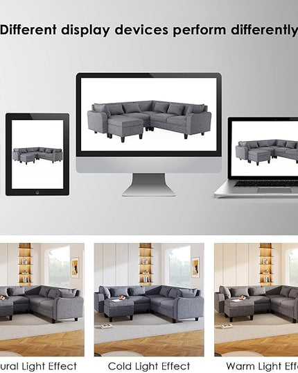 Modern Sectional Sofa with pillows, coffee table,6-Seat Couch Set w/Storage Ottoman,Various Combinations,L-Shape Indoor Furniture with Unique Armrests for Living Room,Apartment, Ushaped Gray - LeafyLoom