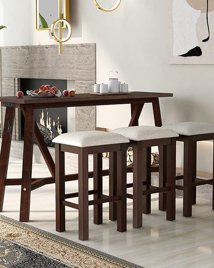NicBex Kitchen Table Chairs Set of 4 Dining Table Set Multipurpose Home Kitchen Dining Bar Table Set with 3 Upholstered Stools for Home & Kitchen Dining Room, Walnut - LeafyLoom