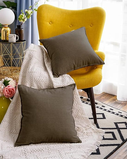 Jeanerlor Set of 2 20"x20" Pillowcase Cousion Cover Decor Cotton Linen with Unique Design to Embellish Balcony/Reception,(50 x 50cm), Khaki - LeafyLoom