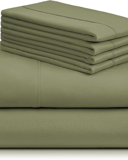 LuxClub 6 PC Queen Sheet Set, Breathable Luxury Bed Sheets, Deep Pockets 18" Eco Friendly Wrinkle Free Cooling Sheets Machine Washable Hotel Bedding Silky Soft - Olive Queen - LeafyLoom