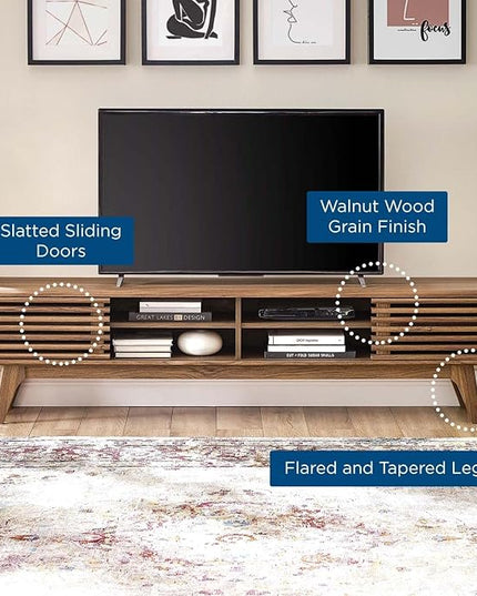 Modway Render 70" Mid-Century Modern Low Profile Media Console TV Stand, 70 Inch, Walnut Walnut - LeafyLoom