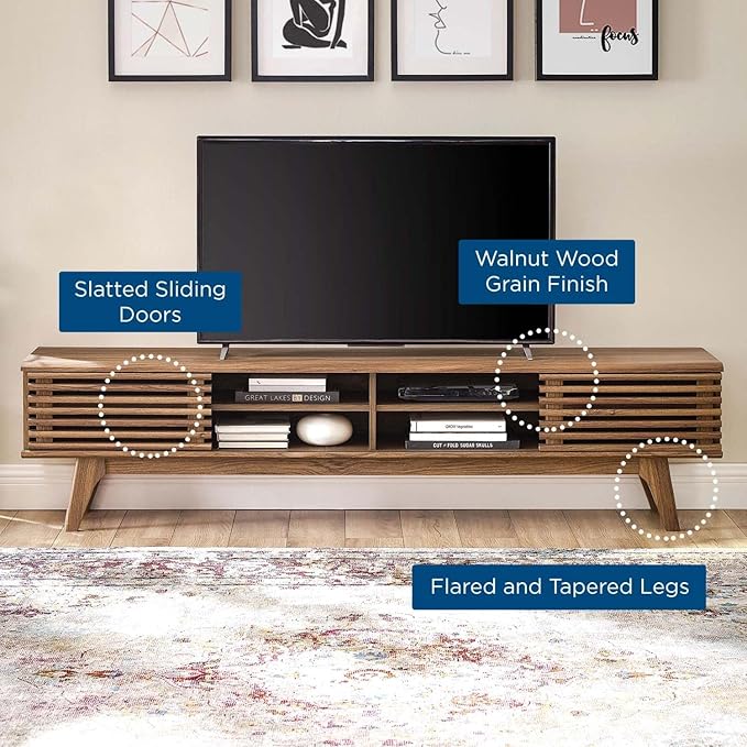 Modway Render 70" Mid-Century Modern Low Profile Media Console TV Stand, 70 Inch, Walnut Walnut - LeafyLoom