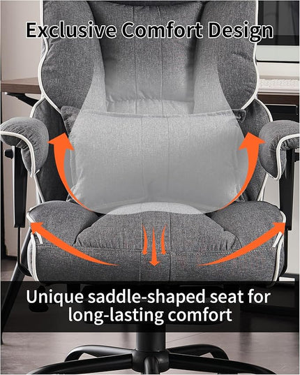 Fabric Office Chair, Big and Tall Office Chair 400 lb Weight Capacity, High Back Executive Office Chair with Foot Rest, Ergonomic Office Chair for Back Pain Relief, Gray - LeafyLoom