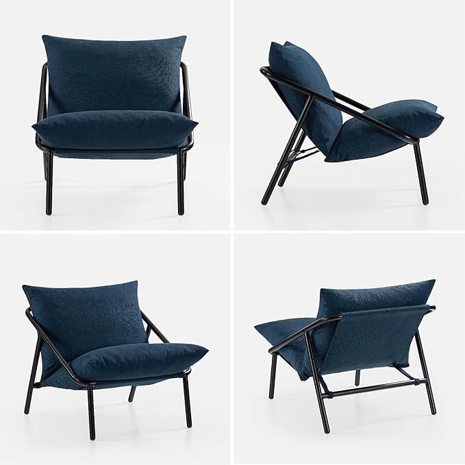 ZINUS Ada Sling Accent Chair, Metal Framed Armchair with Shredded Foam Cushioning, Navy - LeafyLoom