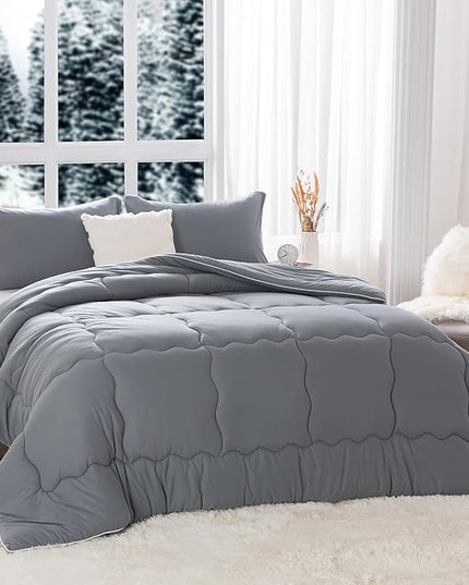 COTTEBED Ultra-Soft Winter King Size Comforter Set, Warm California Cal King Thick Milk Cup Cozy Fully Breathable Bedding 1 Down Alternative with 2 Pillowcase for Winter, Dark Gray - LeafyLoom