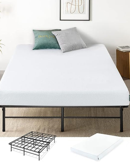 ZINUS 6 Inch Green Tea Cooling Gel Memory Foam Mattress and Super Heavy Duty SmartBase Metal Mattress Foundation Set / Bed and Mattress Set / No Box Spring Needed / Mattress in a Box, Twin - LeafyLoom