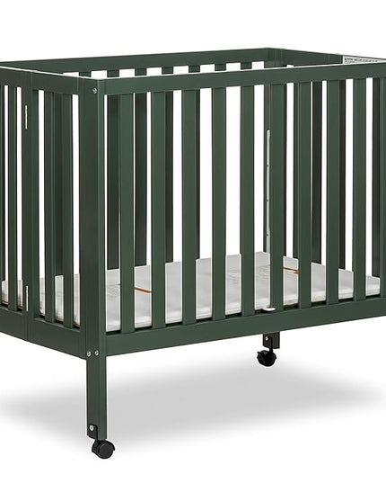 Jett Non-Full Size Folding Convertible Crib, Lightweight Portable Crib, Three Adjustable Mattress Height Settings, Easy to Fold Travel Crib, 1.5” Mattress Pad Included - LeafyLoom