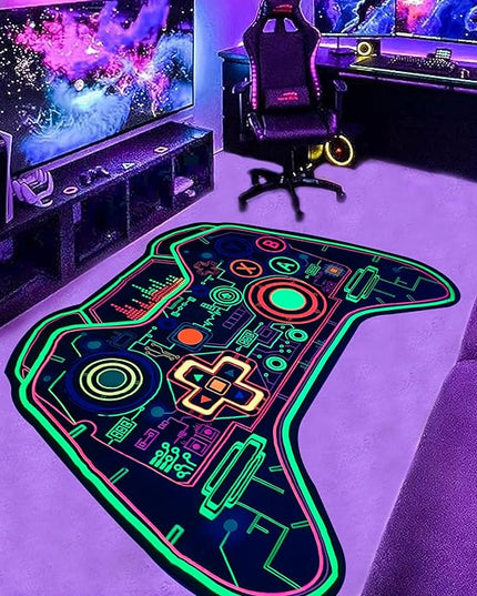 Gaming Rug Teen Boys Carpet Glow in The Blacklight Gamer Rug for Boys Room Playroom Non-Slip Area Rug Kids Boys Girls Game Room Casual Mat (60"x39") - LeafyLoom