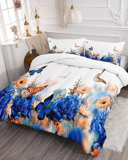 CVHOUSE Butterfly Bedding Set,Butterfly Comforter King,Butterfly Comforter Set for Girls Kids Teens,Butterflies Quilt Set with 1 Comforter and 2 Pillow Cases- 3 Piece - LeafyLoom