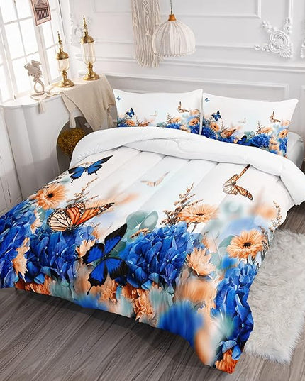 CVHOUSE Butterfly Bedding Set,Butterfly Comforter Queen,Butterfly Comforter Set for Girls Kids Teens,Butterflies Quilt Set with 1 Comforter and 2 Pillow Cases- 3 Piece - LeafyLoom