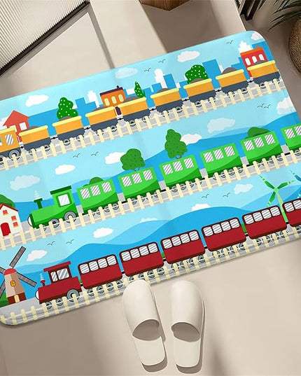 Train Rug Car Rug Play Mat Truck Rugs for Boys Room Kids Car Rug Truck Car Rug Car Carpet for Kids Kids Rugs for Playroom Car Rug for Boys Room,Light Blue 2'×3' - LeafyLoom