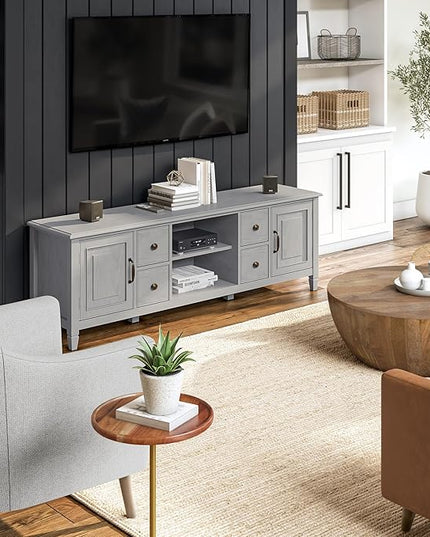 SIMPLIHOME Connaught SOLID WOOD 72 Inch Wide Traditional TV Media Stand in Fog Grey for TVs up to 80 Inches, For the Living Room and Entertainment Center - LeafyLoom