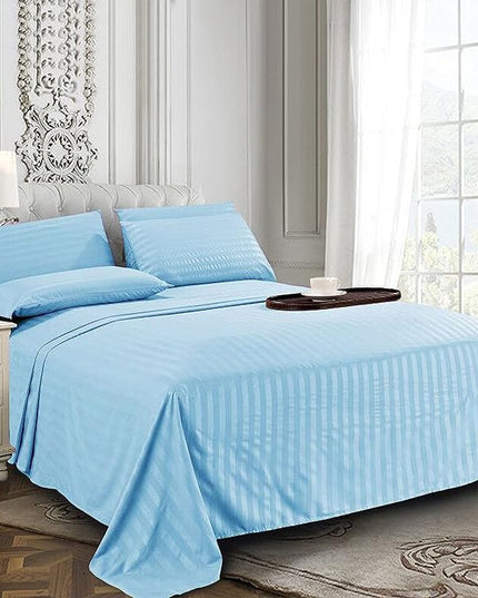 Elegant Comfort Softest and Coziest 4-Piece Sheet Set - 1500 Premium Hotel Quality Microfiber - Luxurious Wrinkle Resistant 4-Piece Damask Stripe Bed Sheet Set, Twin, Aqua Blue - LeafyLoom