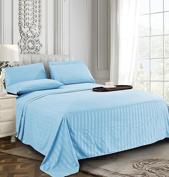 Elegant Comfort Softest and Coziest 4-Piece Sheet Set - 1500 Premium Hotel Quality Microfiber - Luxurious Wrinkle Resistant 4-Piece Damask Stripe Bed Sheet Set, Twin, Aqua Blue - LeafyLoom