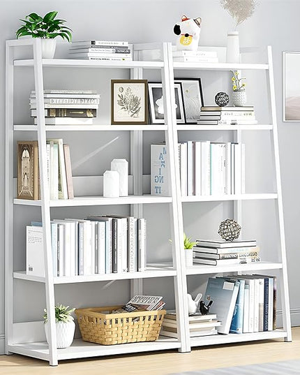 IOTXY 5 Tier Open Bookshelf - Steel and Wood Display Stand, 50CM Width Floor-Standing Bookcase, White - LeafyLoom
