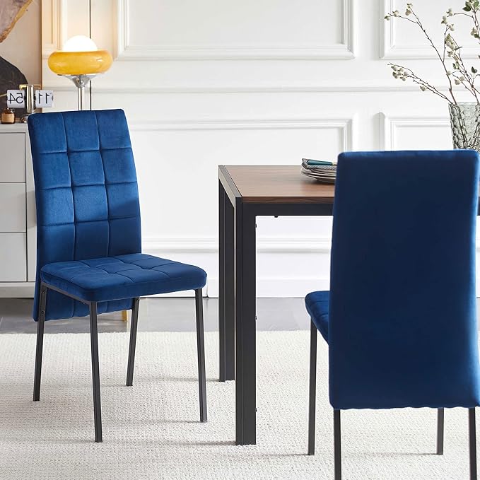 NicBex Velvet Dining Chairs, Upholstered Reception Chairs, High Back Nordic Dining Chair with Metal Legs for Home Kitchen, Living Room, Set of 4, Blue - LeafyLoom