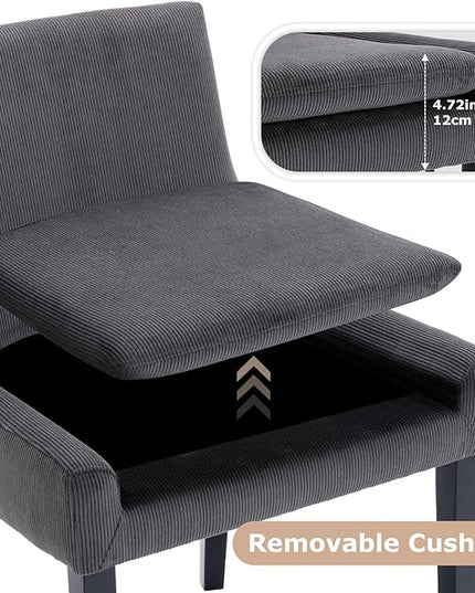 COLAMY Modern Dining Chairs Set of 2, Upholstered Corduroy Accent Side Leisure Chairs with Mid Back and Wood Legs for Living Room/Dining Room-Grey - LeafyLoom