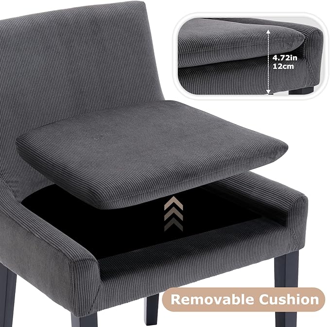COLAMY Modern Dining Chairs Set of 4, Upholstered Corduroy Accent Side Leisure Chairs with Mid Back and Wood Legs for Living Room/Dining Room-Grey - LeafyLoom