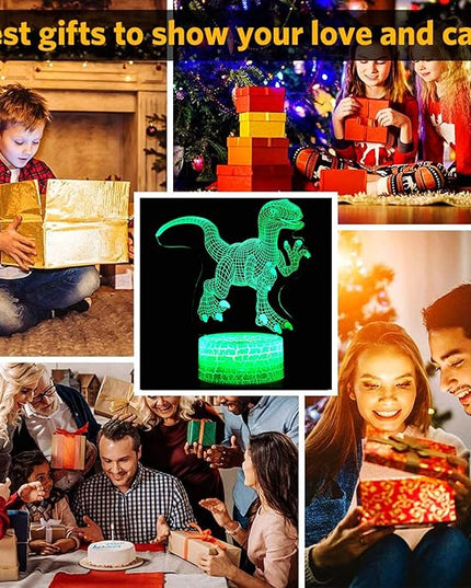 Dinosaur Night Light, 16 Colors 3D Desk Lamp Remote Control Dinosaur Toys for Kids Age 2 3 4 5 6 7 8-12 Year Old Boys Room Bedside Decor Christmas Birthday Gifts - LeafyLoom