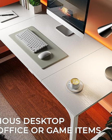 Computer Desk, 63 Inch Office Desk, Gaming Desk with Storage, Writing Desk Work Desk for Home Office, Study, Modern Simple Desk, Large Legroom, Metal Frame, White - LeafyLoom