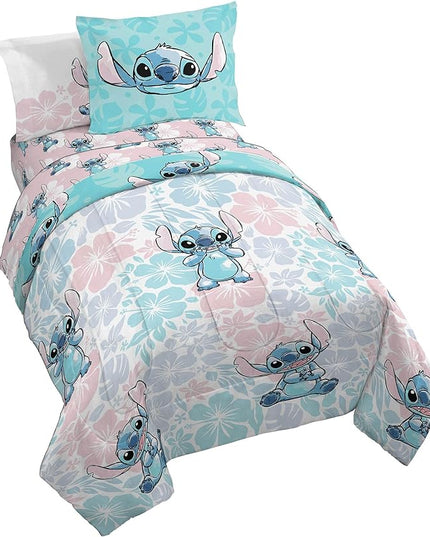 Disney Lilo & Stitch Full Comforter Set - 7 Piece Bedding includes Sheet Set & Pillow Covers - Super Soft Kids Floral Bedding - LeafyLoom