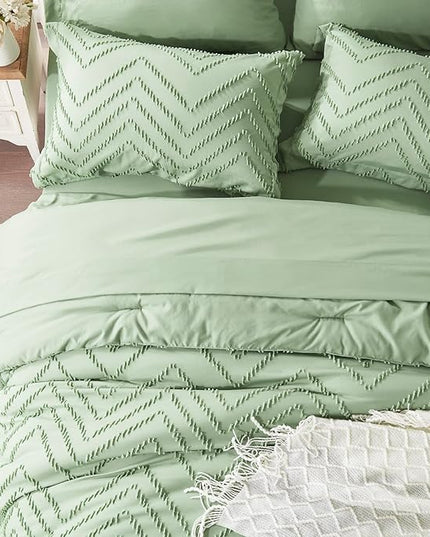 Anluoer Full Comforter Set, Sage Green, 7 Pieces with Sheets, All Season Bedding, Extra Cozy Down Alternative, Machine Washable - LeafyLoom