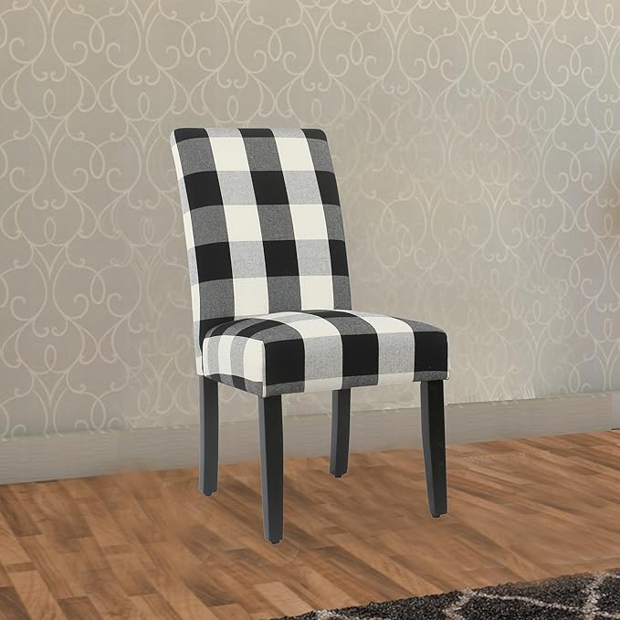 HomePop Classic Parsons Dining Chairs, Pack of 2, Black Plaid(Set of 2) - LeafyLoom