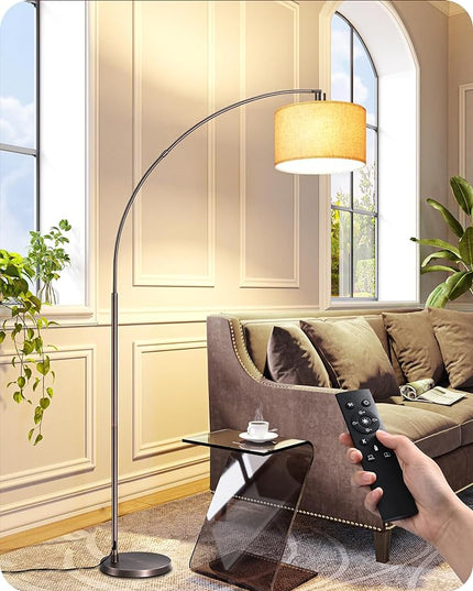 EDISHINE Dimmable Mid Century Modern Floor Lamp with Remote, Tall Arc Standing Lamps with Adjustable Drum Shade, Standing Corner Light for Living Room, Bedroom, Dining Room, Bronze - LeafyLoom