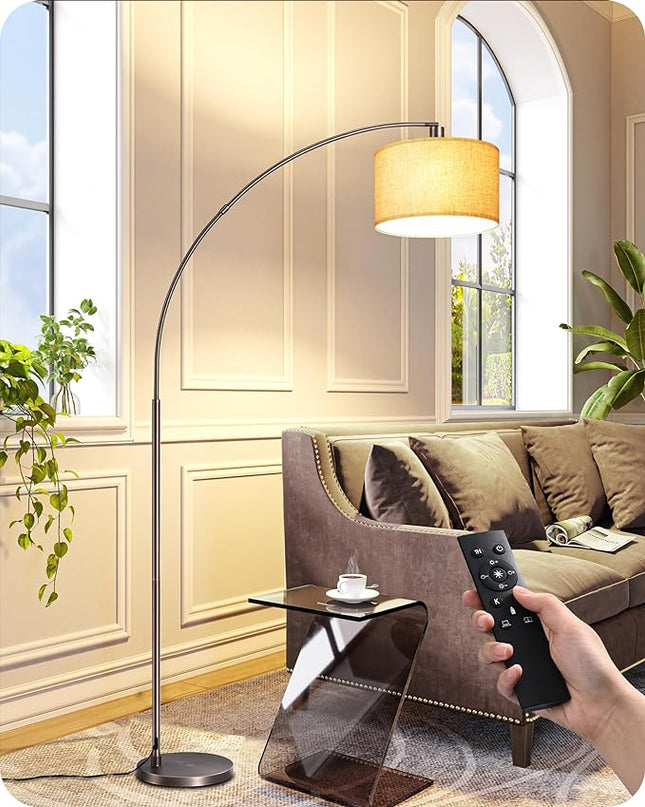 EDISHINE Dimmable Mid Century Modern Floor Lamp with Remote, Tall Arc Standing Lamps with Adjustable Drum Shade, Standing Corner Light for Living Room, Bedroom, Dining Room, Bronze - LeafyLoom