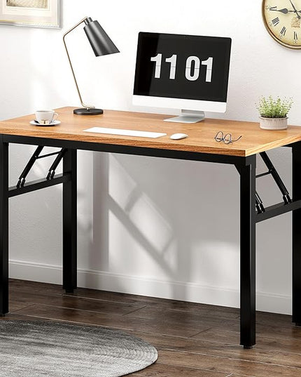Need 39.4 inches Computer Desk for Small Space Small Folding Table Small Writing Desk Compact Desk Foldable Desk with BIFMA Certification, No Install Needed, Teak - LeafyLoom