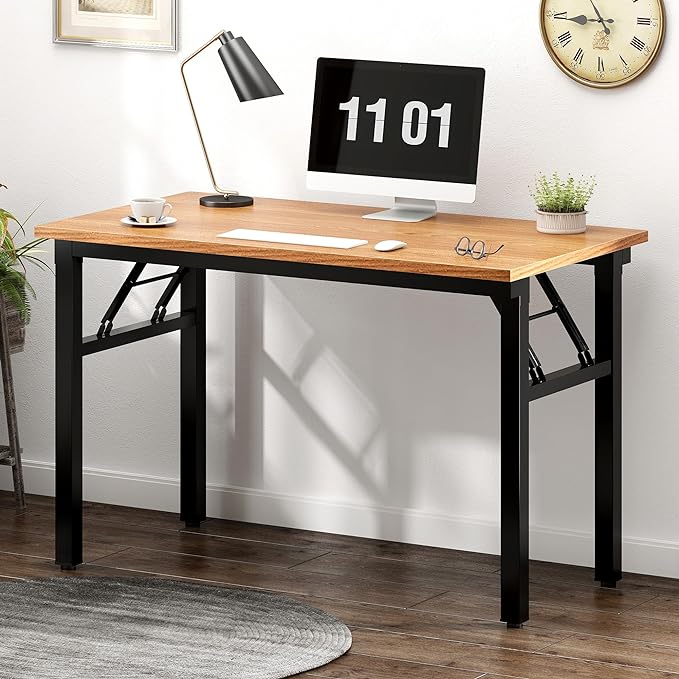 Need 39.4 inches Computer Desk for Small Space Small Folding Table Small Writing Desk Compact Desk Foldable Desk with BIFMA Certification, No Install Needed, Teak - LeafyLoom