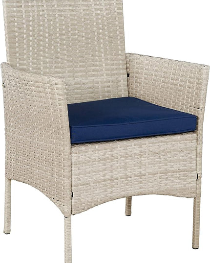 BTEXPERT Outdoor Wicker Conversation 3 Piece Bistro Set Garden Patio Yard Porch Furniture Space Saving Pe Rattan 2 Chairs Cushions Side Storage Glass Table Stone Gray/Navy Blue 3pc - LeafyLoom