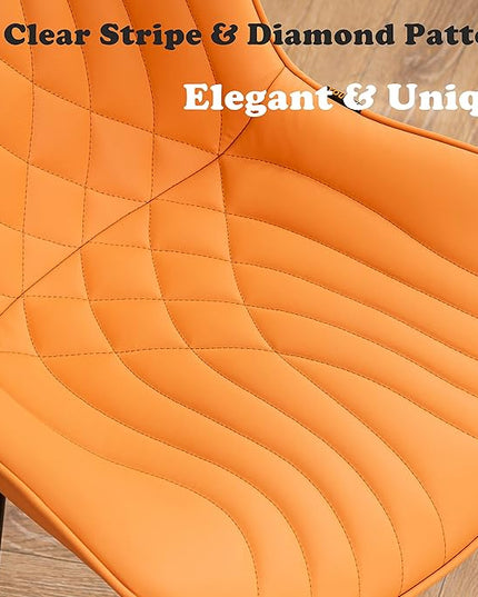 YOUTASTE Camel Dining Chairs Set of 2 Upholstered Mid Century Modern Kitchen Dining Room Chairs Armless Faux Leather Accent Chairs Metal Vanity Lounge Chair with Back for Living Room Bedrooms - LeafyLoom