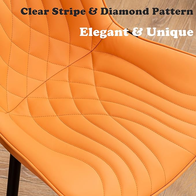 YOUTASTE Camel Dining Chairs Set of 2 Upholstered Mid Century Modern Kitchen Dining Room Chairs Armless Faux Leather Accent Chairs Metal Vanity Lounge Chair with Back for Living Room Bedrooms - LeafyLoom