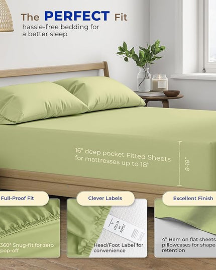 THREAD SPREAD Luxury Egyptian Cotton Sheets King Size - 600 Thread Count Sheets King 4 PC Luxury Sheets King Size, 16" Deep Pocket, Soft, Cooling Sateen Weave Hotel Luxury Bed Sheets Set - Sage Green - LeafyLoom