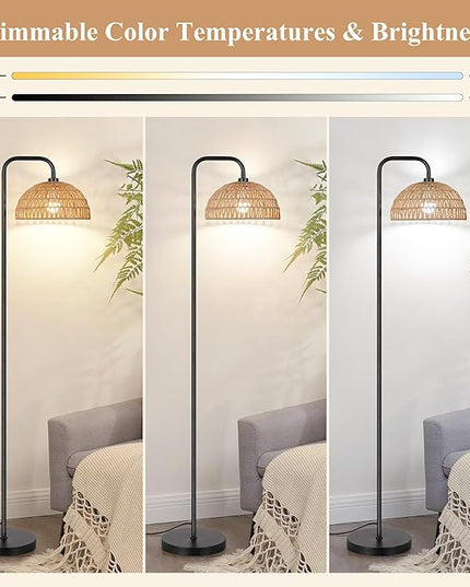 PARTPHONER Rattan Floor Lamp, 68'Standing Lamp for Living Room with 3 Color Temperatures Adjustable Tall Reading Lamp for Bedroom Office, Bulb Include - LeafyLoom