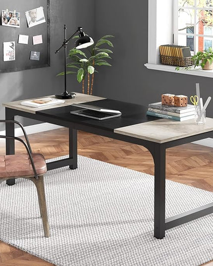Tribesigns Modern Computer Desk, 70.8 x 31.5 inch Large Office Desk Computer Table Study Writing Desk Workstation for Home Office, Black Metal Frame, Grey Oak - LeafyLoom