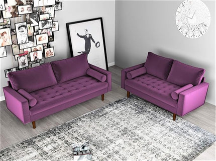 S5458 Mid Century Modern Velvet Upholstered Tufted Living Room Sofa, 69.68", Eggplant - LeafyLoom