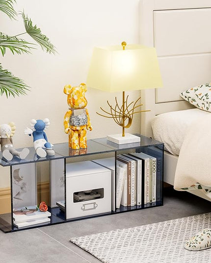 Acrylic Bookcase, 3 Tier Clear Floor Standing Bookshelf, 31.5 inch Tall Display Cube Storage Shelf Home Decor Furniture for Home, Office, Living Room, Bedroom - Transparent Blue - LeafyLoom