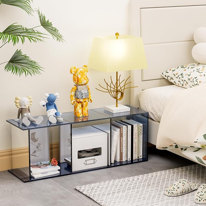 Acrylic Bookcase, 3 Tier Clear Floor Standing Bookshelf, 31.5 inch Tall Display Cube Storage Shelf Home Decor Furniture for Home, Office, Living Room, Bedroom - Transparent Blue - LeafyLoom