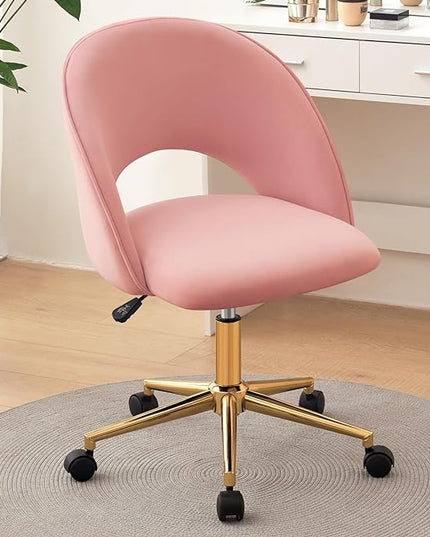 Furniliving Pink Vanity Chair, Cute Desk Chairs for Girls with Back, Rolling Upholstered Accent Chair for Living Room/Makeup Room/Bedroom, Pink - LeafyLoom