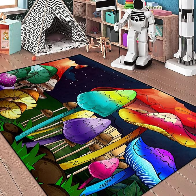 Mushroom Rugs for Bedroom Fantasy Mushroom Prints Rugs for Bedroom Mushroom Area Rugs for Girls Bedroom for Home Dining Living Room Rugs, 3'×4' - LeafyLoom