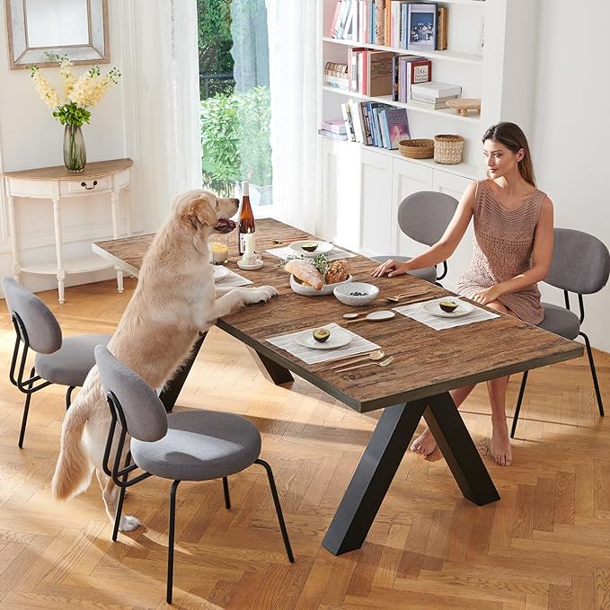 COLAMY Modern Fabric Dining Chairs Set of 4, Mid Centry Upholstered Dining Room Kitchen Chairs with Curved Backrest, Round Seat, Black Metal Legs, Grey - LeafyLoom