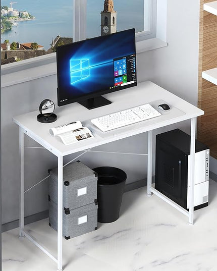 HealSmart Home Office Computer Desk, Modern Style Design with Headphone Hooks for Working, Writing and Gaming, 32 Inch, 40 Inches, White - LeafyLoom