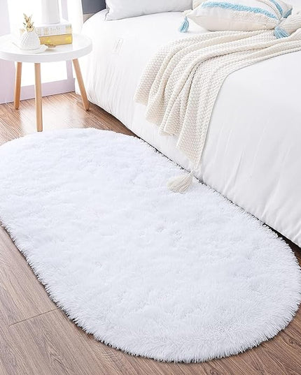 Noahas White Fluffy Rugs for Bedroom,2'X 5' Oval Ultra Soft Bedroom Rugs,Small Throw Rugs, Kids Room Carpet Modern Shaggy Area Rugs Home Decor - LeafyLoom
